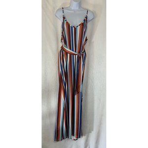 Women’s Swim Suit Cover-up One Size Striped Maxi Dress with Belt And Slit